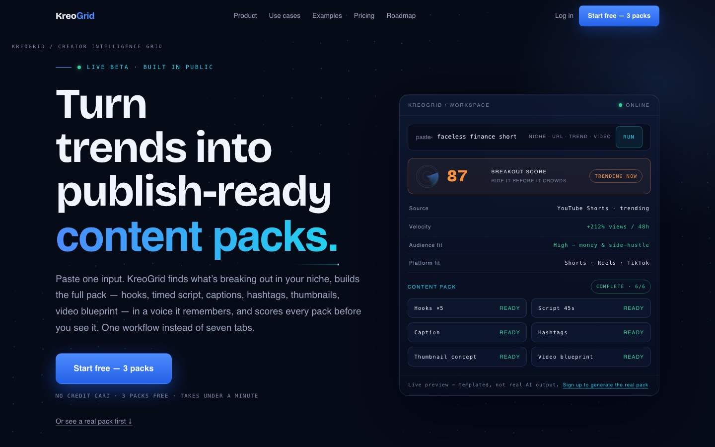 Screenshot of kreogrid.ai